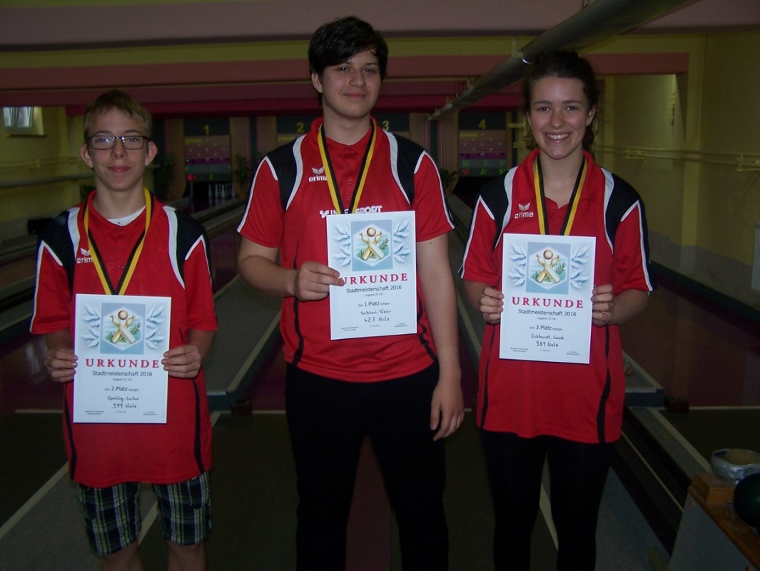 Die U-18-Besten v.l.n.r.: Lukas Sperling (2.), Tobias Reißbach (Sieger), Lucie Eckhardt (3. / alle ESV Lok Hoyerswerda). Foto: Jochen Kassmann