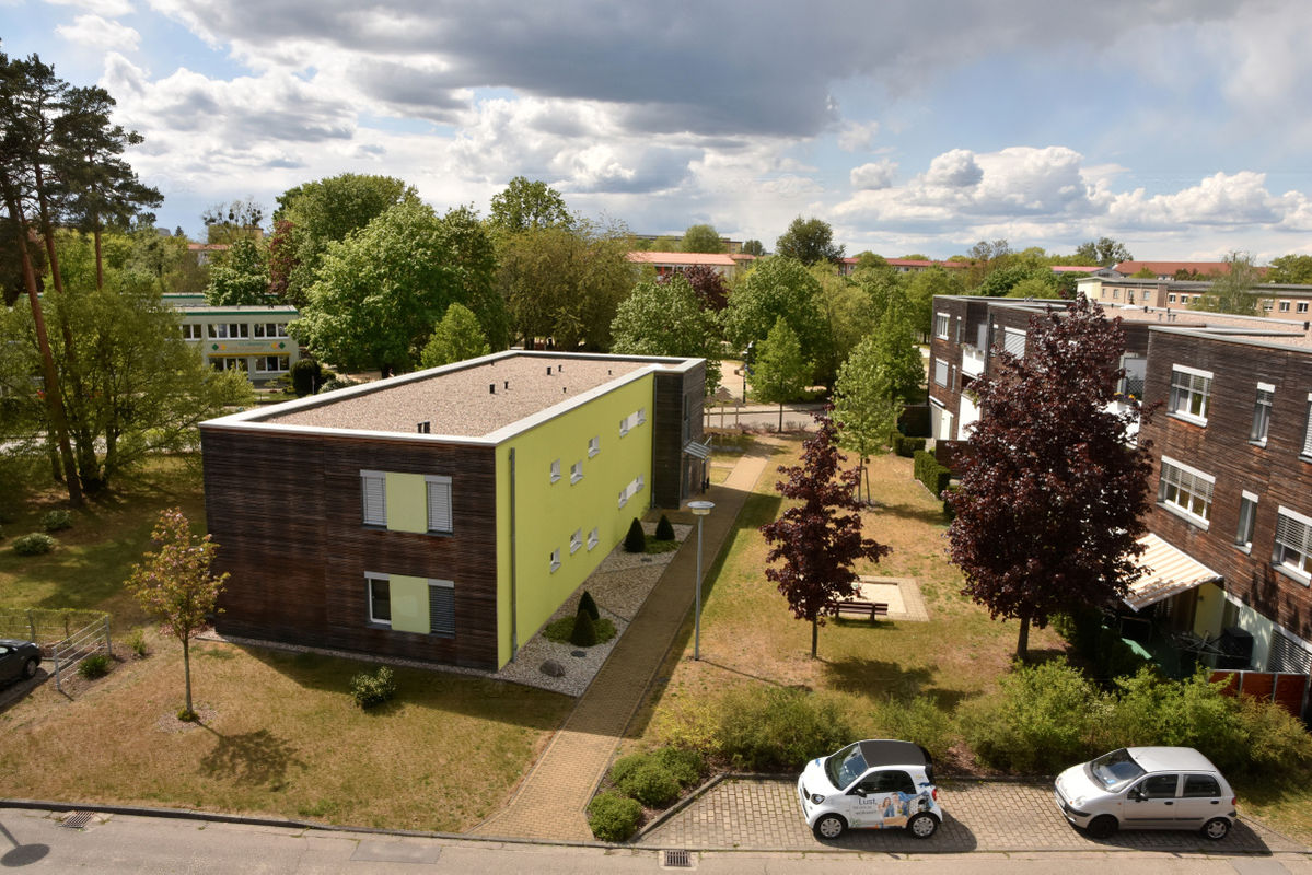 Blick aus einem nagelneuen Wohnhaus