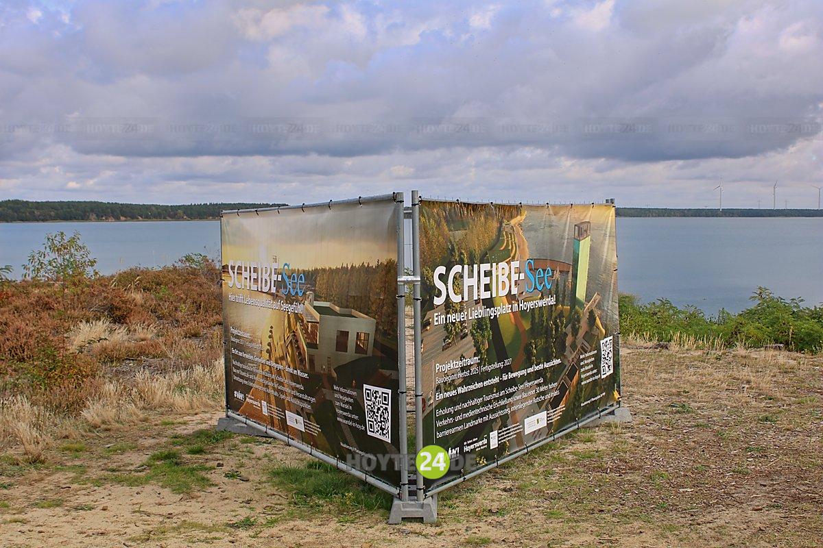 Man sieht ein Banner mit Grafiken zur Gestaltung am Scheibe-See.