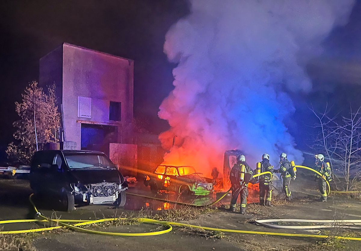 Man sieht die Feuerwehr bei der Bekämpfung des Brandes.