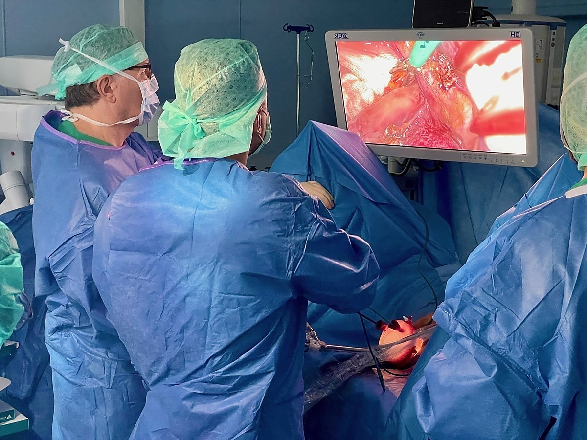 Man sieht eine Gebärmutter-Operation mit Hilfe der vNOTES-Technik im Lausitzer Seenland Klinikum.