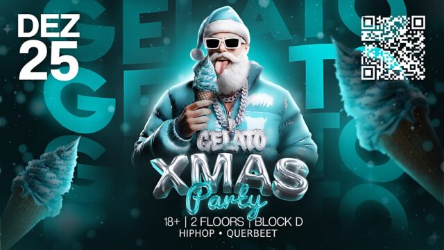 Man sieht den Weihnachtsmann beim Eisschlecken.